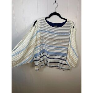 Coco Bianco Womens Medium Striped Lightweight Top With Cut-Out Sleeves & Crew Ne